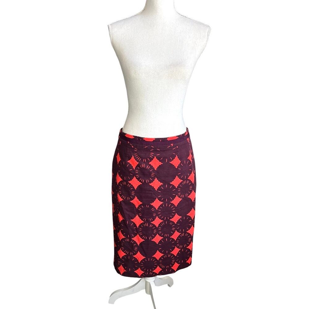 BODEN Red & wine Geometric flower Pencil Skirt professional preppy size 8L - Picture 2 of 8
